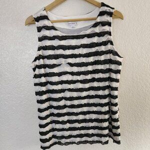 Susan Graver Women's Knit Ruffle Tank Top Striped Black and White
